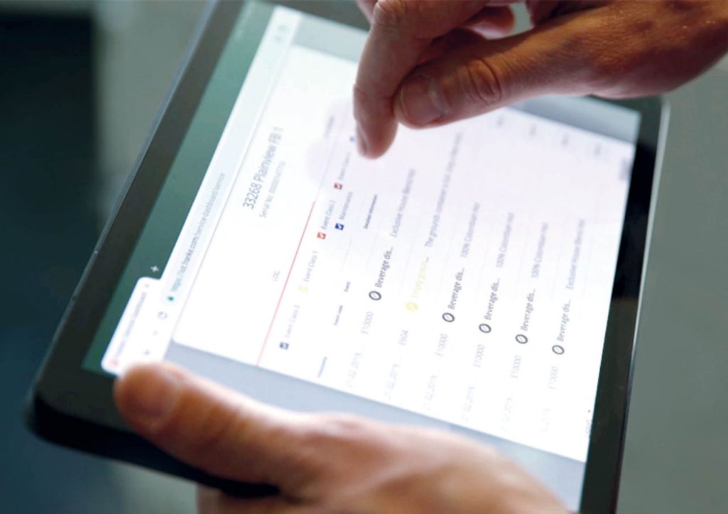Franke Coffee Systems tablet closeup, Franke digital services dashboard