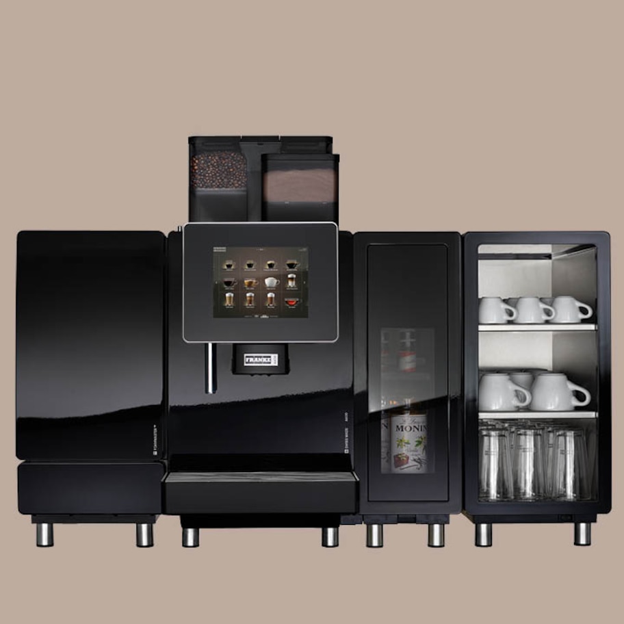 Franke Coffee Systems, fully automatic coffee machine Franke, modular, with add-ons, cooling unit, flavor station, cup warmer